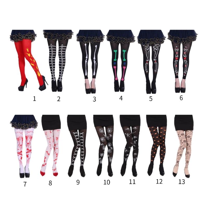 Women Sexy Tights Skinny Stockings Patterned Tights Thigh High Elastic Socks Halloween Leggings Pantyhose