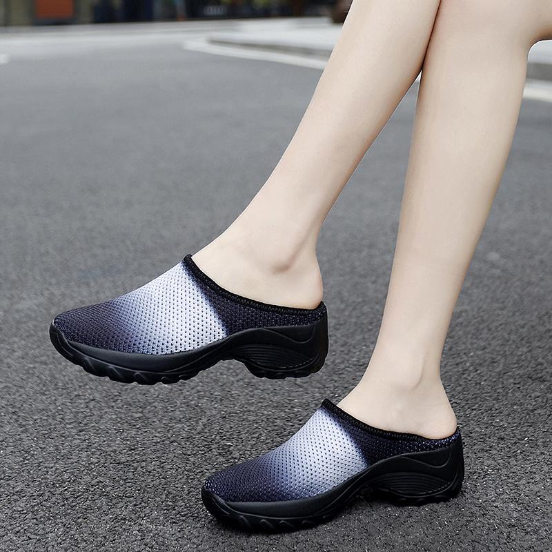 Women's Backless Walking Sneakers Summer Slip-on Mule Shoes Closed Toe Slippers Height Increase Comfort Casual Traveltime Mule