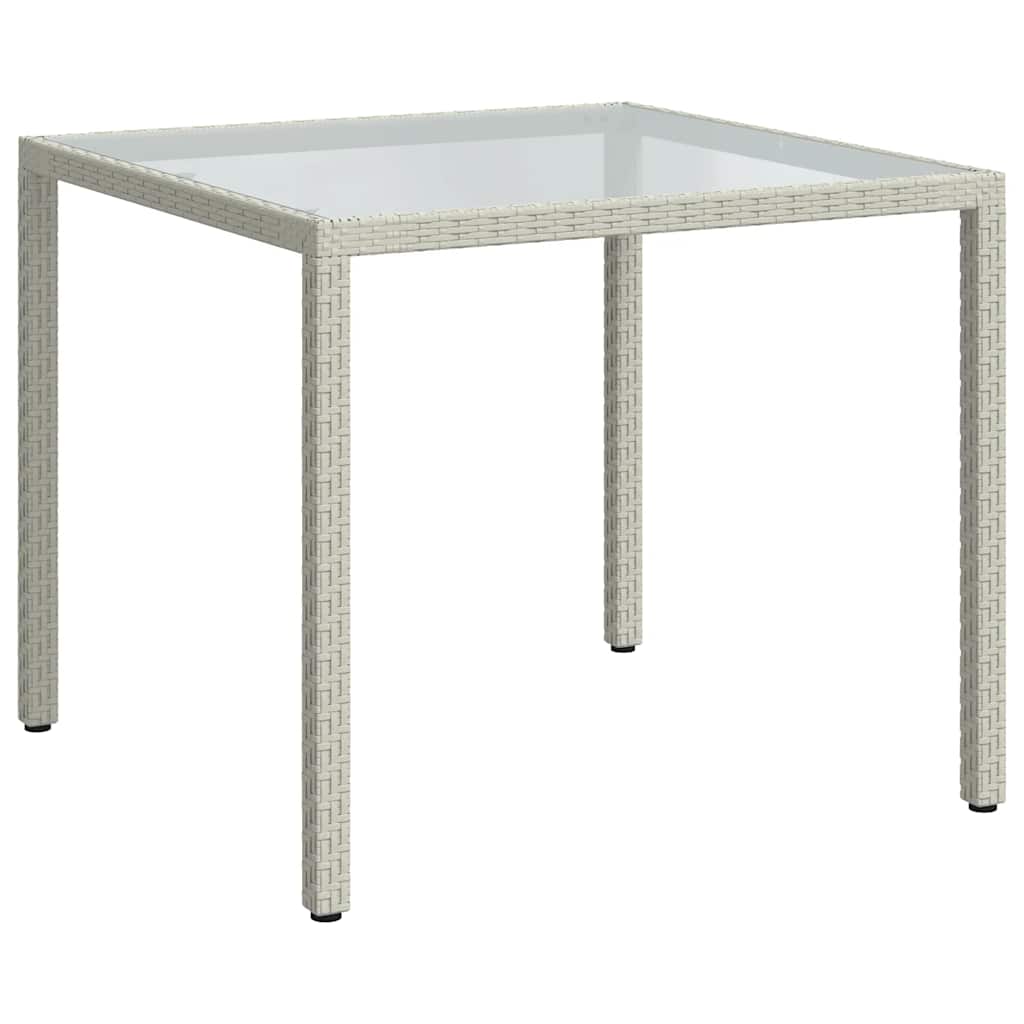 Garden Table 90x90x75 cm Tempered Glass Poly Rattan White
