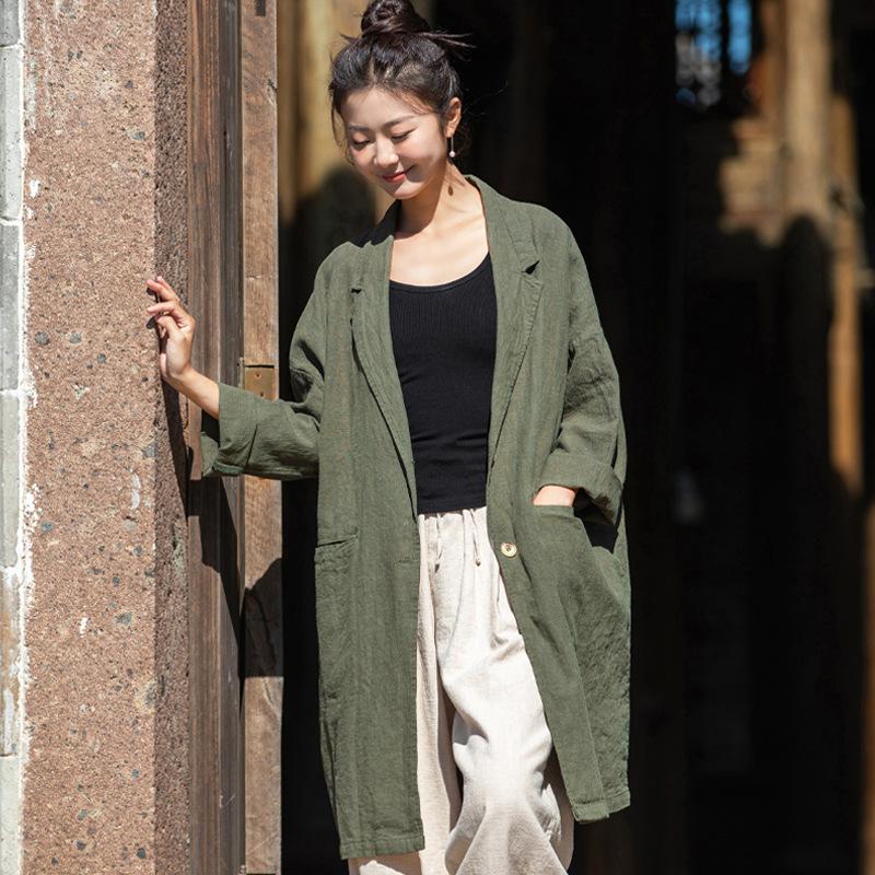 Women's Spring Cotton and Linen Literature and Art Casual Loose Large-format Suit Collar Shirt Women's Linen Distressed Sand Washed Outside