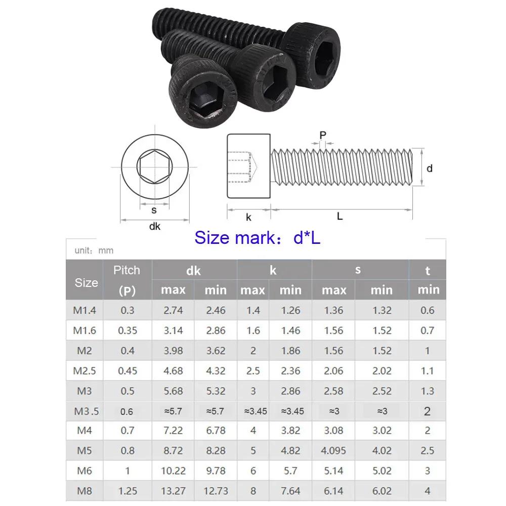 Din912 Allen Bolt Hex Socket Round Cap Head Screw Nut Kit M2 M3 M4 M5 M6 12.9 Grade Black Hex Hexagon Bolt Nut Assortment Set