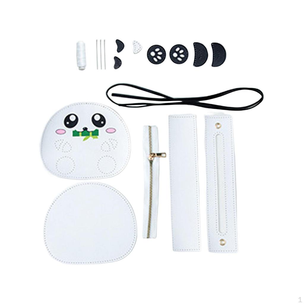 DIY Leather Bag Making for Beginner Pre Punched Panda Shaped Woven Shoulder Sewing Material
