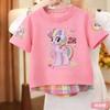 Girls Cute Fake Layer Short Sleeve T Shirt Round Neck with Embroidery Print