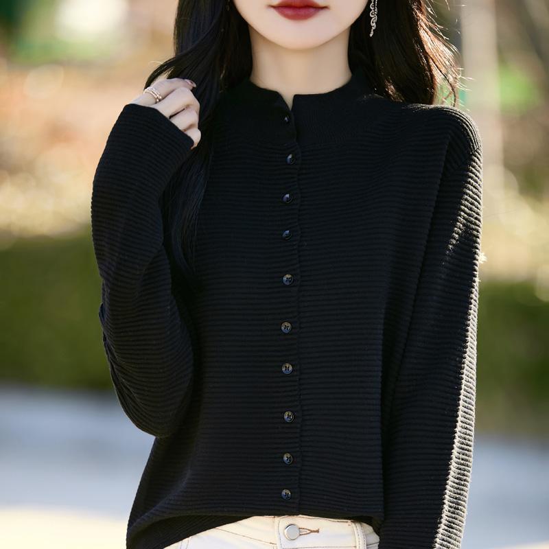 

Женский шерстяной кардиган Qinghe кашемир 50% шелк 50% шерсть весенне-осенняя шерсть мягкая, удобная и теплая XL чёрный