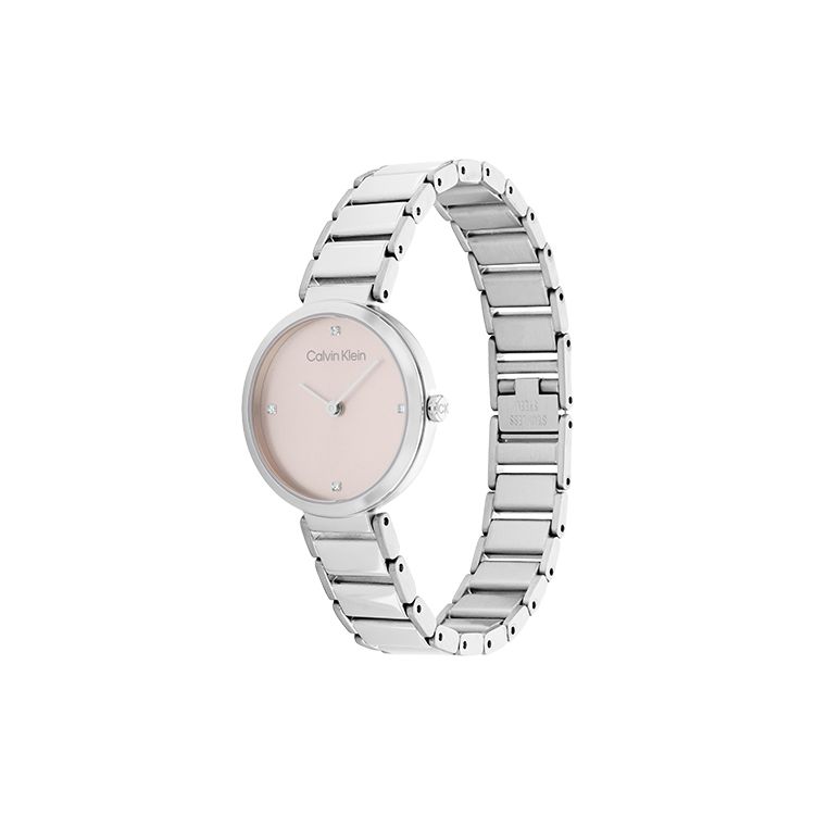 Calvin Klein Quartz Watch Stainless Steel Strap Pink Dial Gift Box Simple Small Rhinestone Watch Women watches silver 25200138