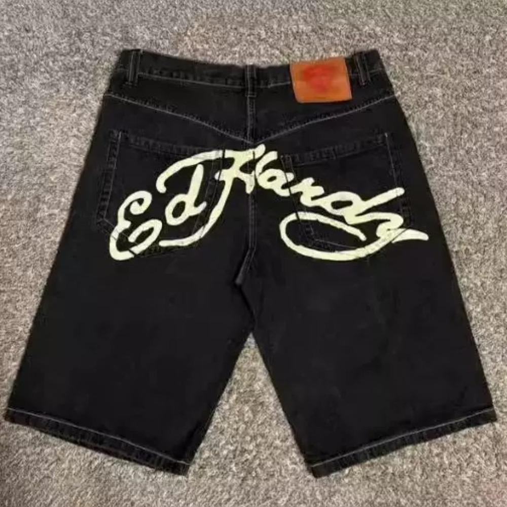 

ZYLLO Y2K Новые джинсовые шорты с черепом, винтажные шорты с принтом букв, мужские уличные хип-хоп готические харадзюку панк свободные шорты с высокой талией и широкими штанинами XXL чёрный