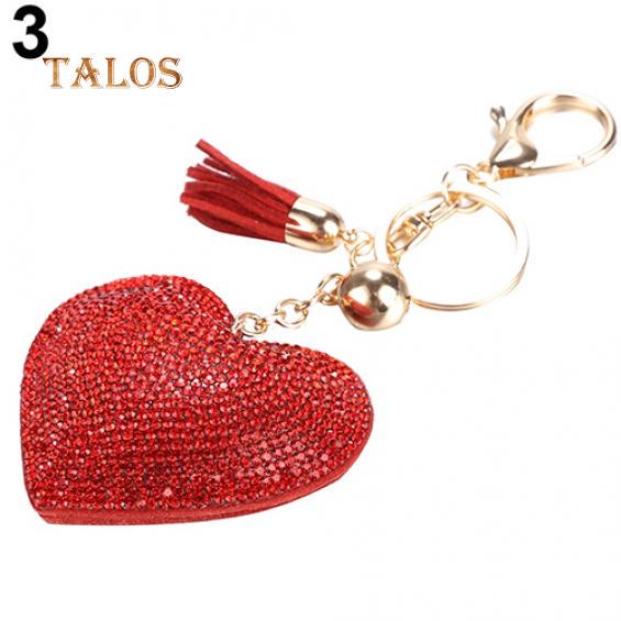 Women Romantic Key Chain Love Heart Shape Crystal Stone Tassels Bag Charms Keyring Trinket