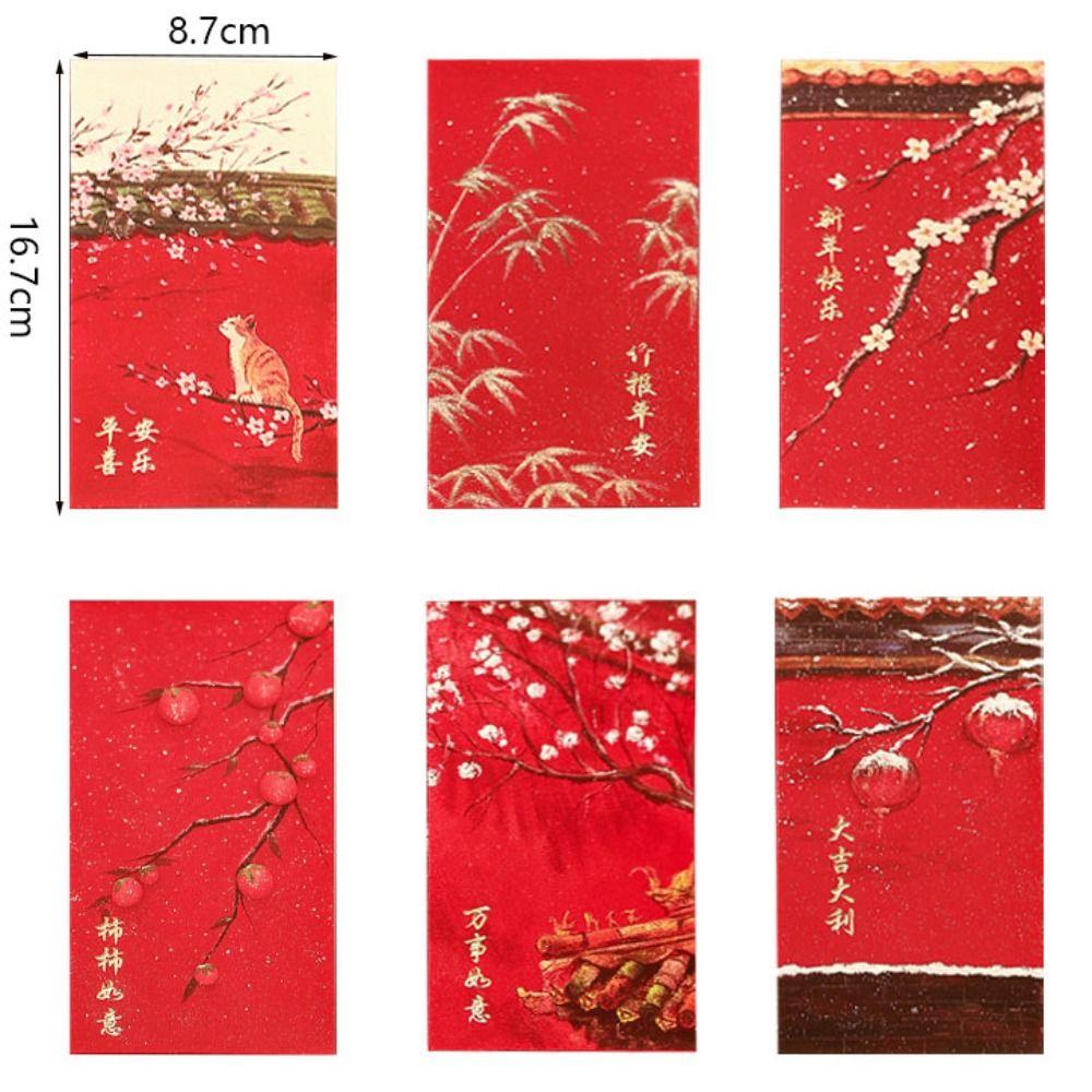 6pcs Blessings Printing Forbidden City Red Envelope Mixed Pattern Red Packet  Wedding