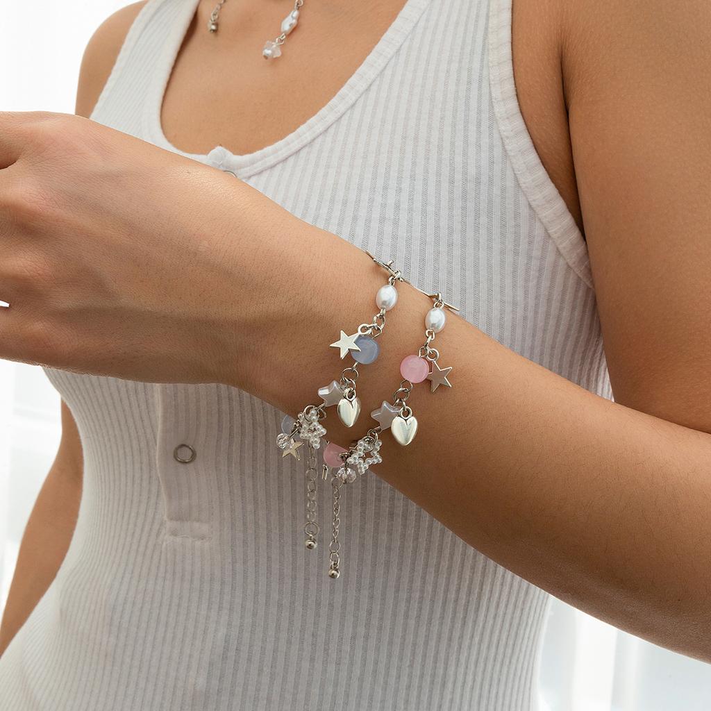 Ingemark Sweet Romantic Star Heart Pendant Bracelet Women Exquisite Imitation Pearls Crystal Glass Beads Bracelets Party Jewelry