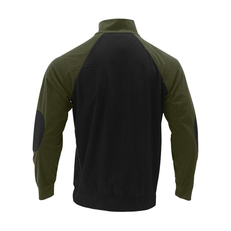 Autumn/Winter Men's Outdoor Raglan Sleeve Casual Stand Collar Loose-Fit Corduroy Colour-Blocked Sports Sweatshirt