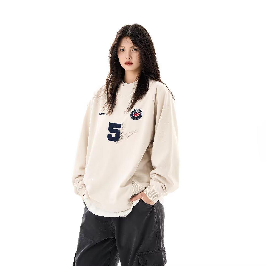 

Мужской вышитый свитшот в корейском стиле - Шикарный свободный топ с круглым вырезом для осени/зимы 2024 XL