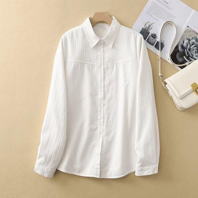 

Winter Velvet Cotton Women s Plus Size Warm White Shirt - Thickened Professional Base Layer XXL