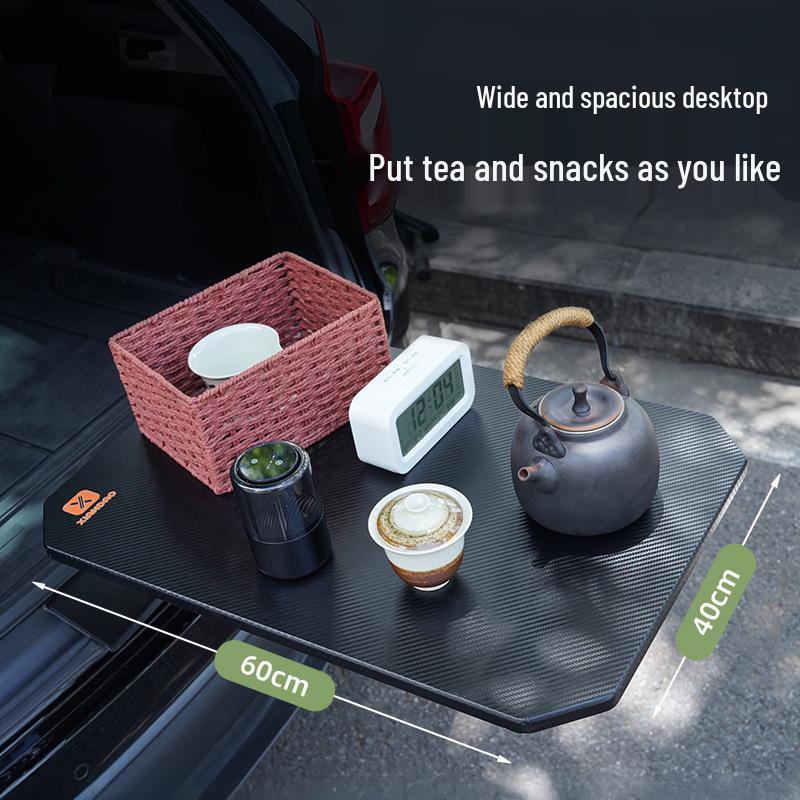 Compact Trunk Table: Solid Wood & Carbon Fiber Grain Portable Camping/Dining Table