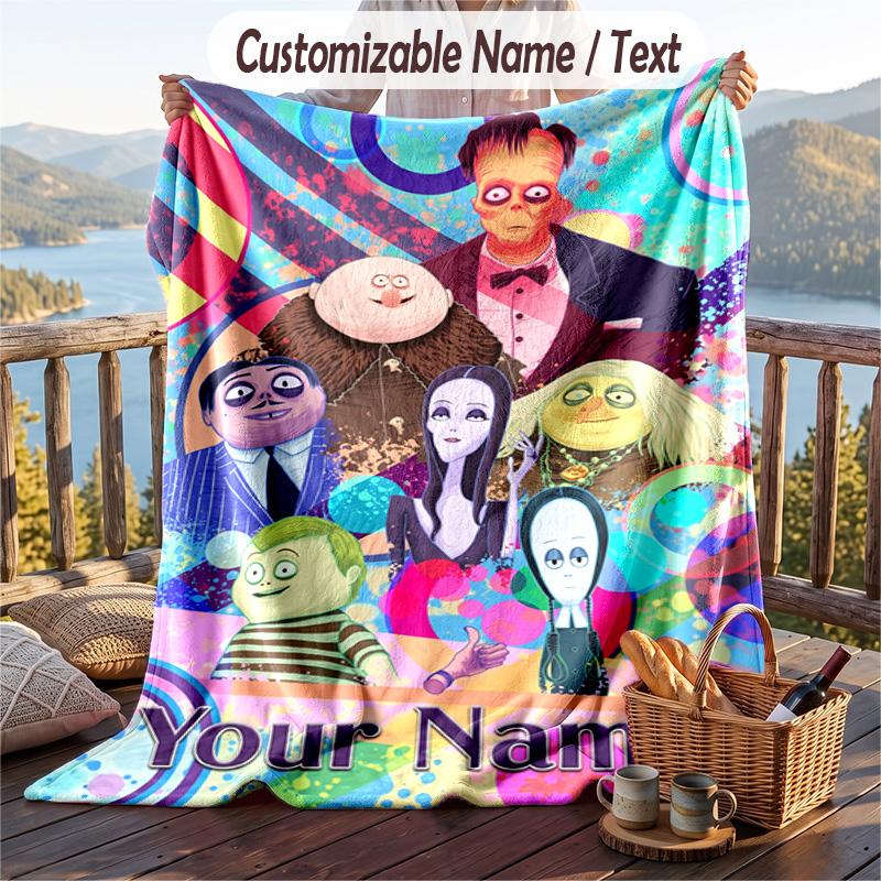 Custom Text Flannel Throw Blanket, Lightweight Cozy Bed Sofa BlanketThe Addams Family