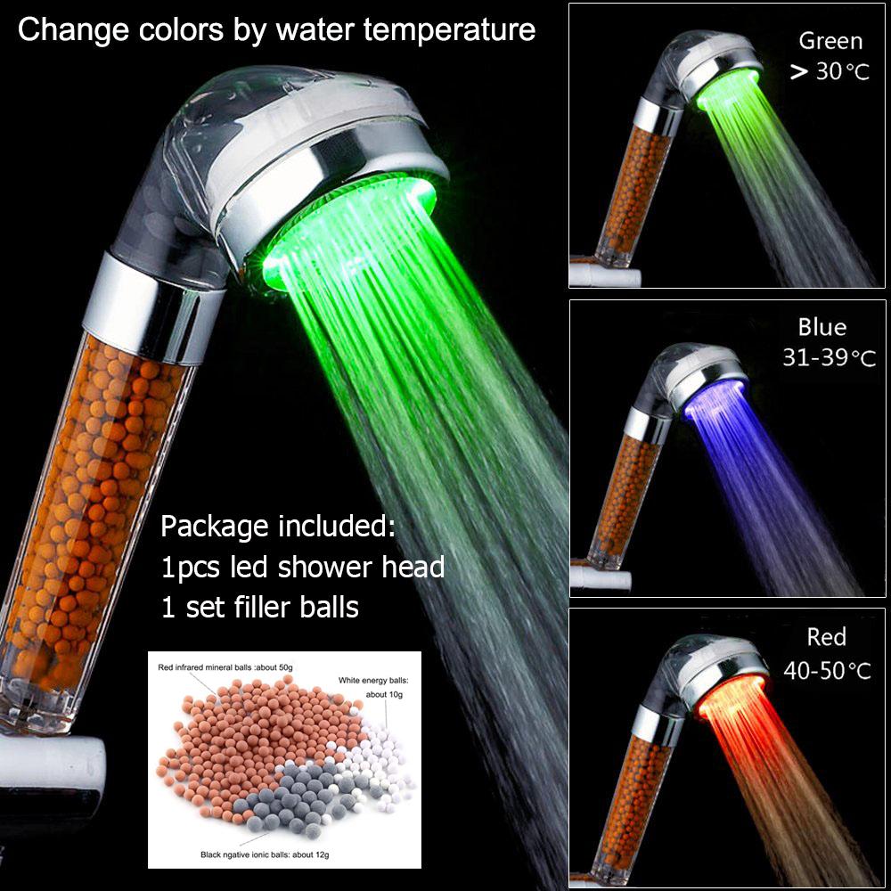 Zloog Bathroom LED Shower Head Color Changing Temperature Sensor Handheld Showerhead Spa High Pressure Anion Filter Shower Head