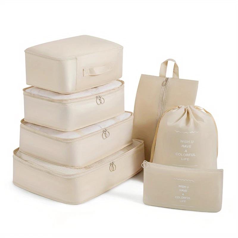 7pcs Set Travel Packing Cubes, Portable Mesh Luggage Storage Bag, Underwear Clothes Organizer Bag With Shoes Bag