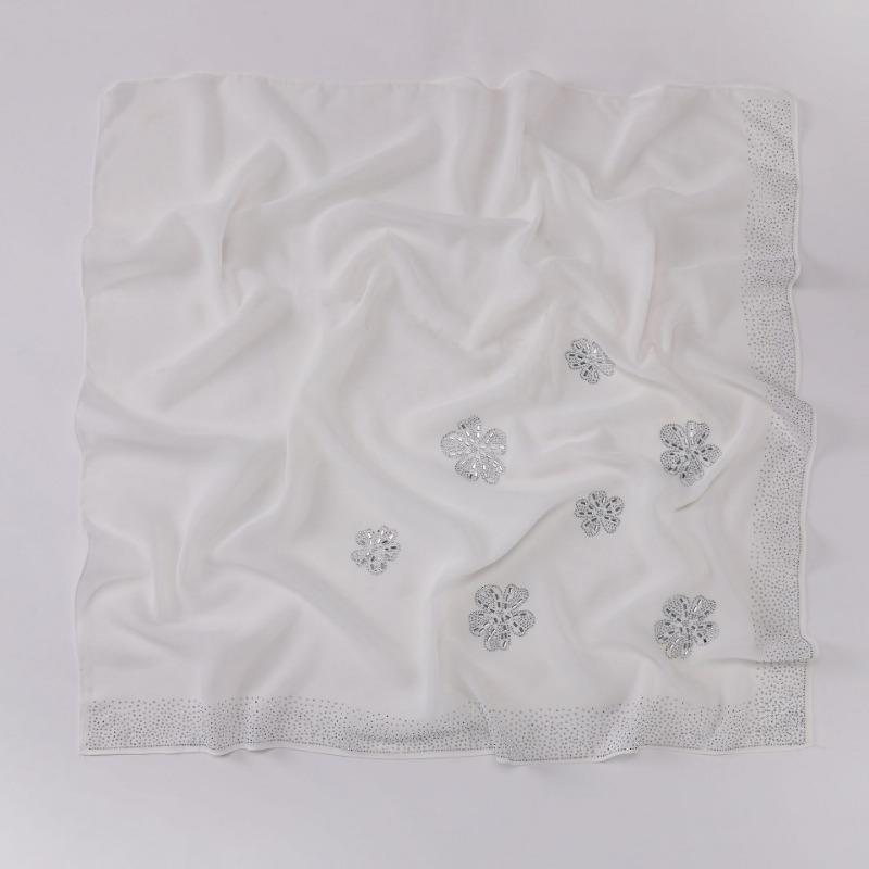 Women S Floral Rhinestone Chiffon Square Scarf For All Seasons