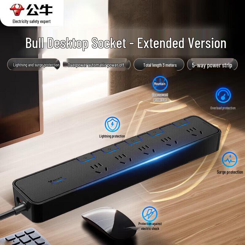 BULL Safety Power Strip with USB and Surge Protection