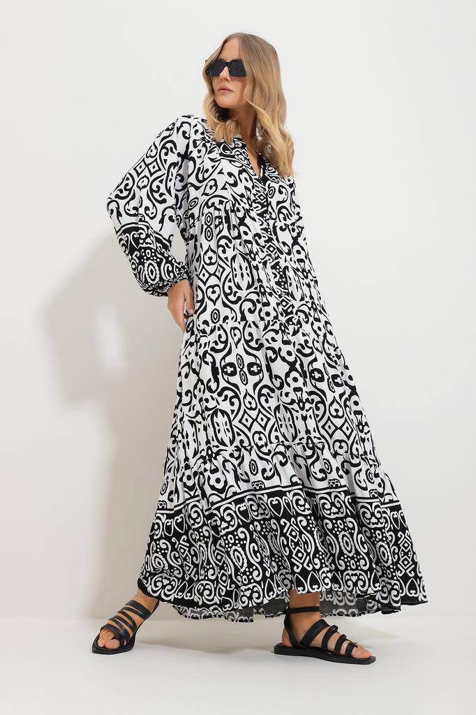 Women's Hijab Dress New Season Fashion Orange Magnetic Collar Paisley Patterned Maxi Dress