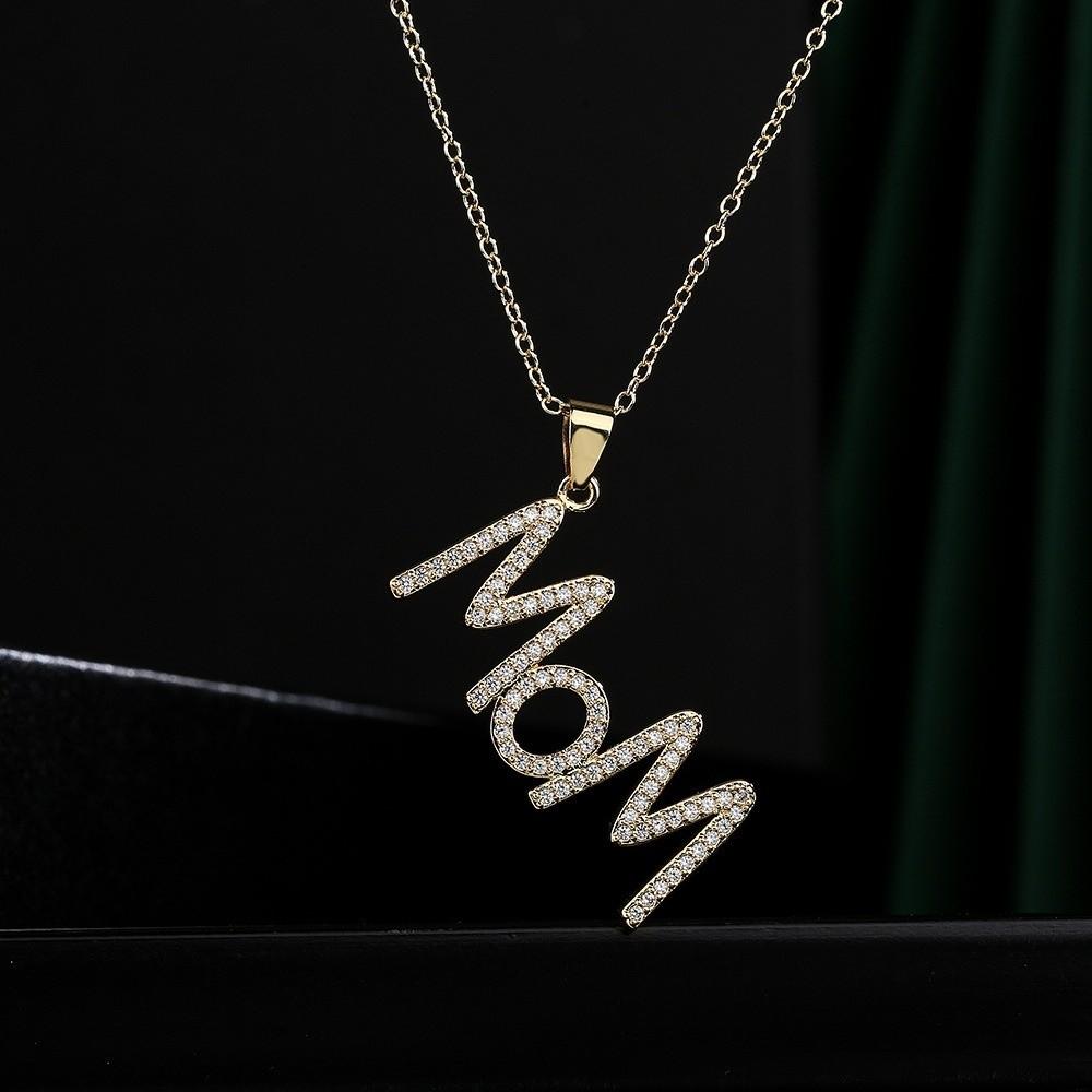 Aesthetic MOM Necklace Jewelry Gift for Mother's Day Trendy Zircon Letter Clavicle Chain Overlay