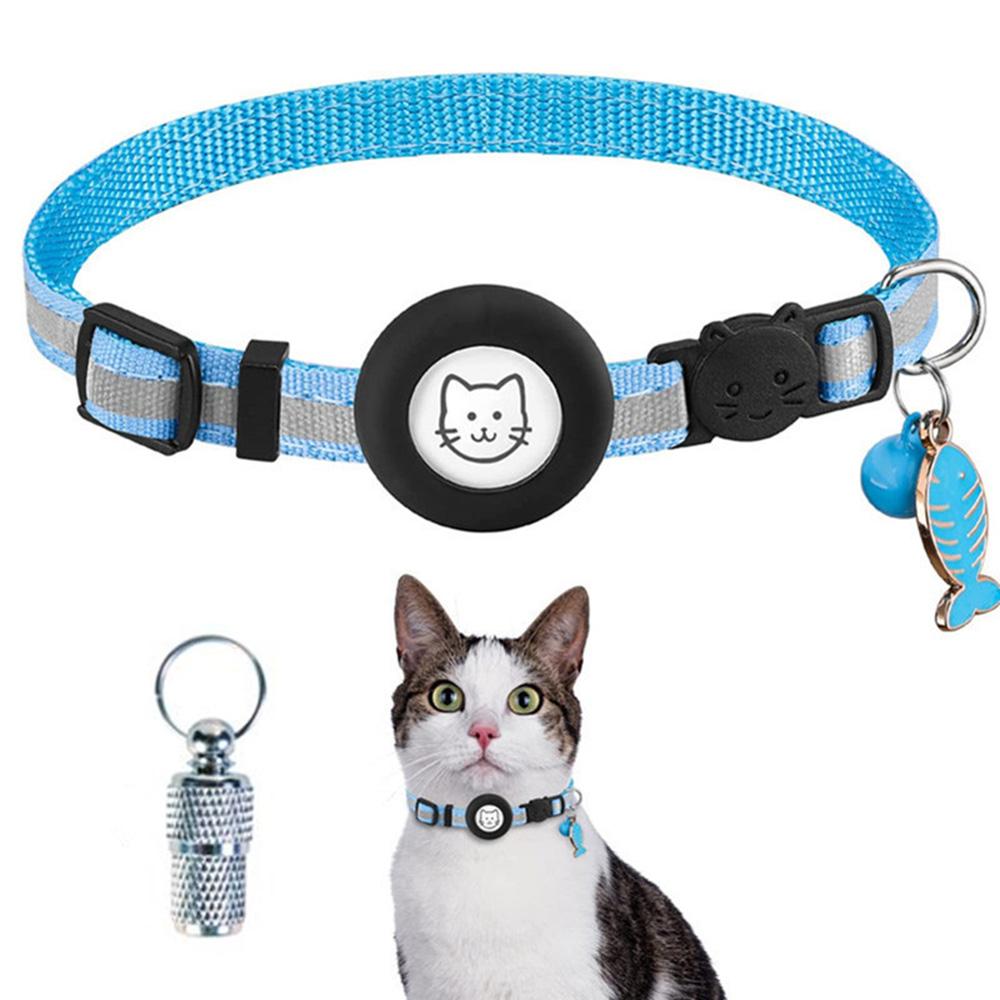For AirTag Tracker Reflective Pet Collar Silicone Protective Case with Bell/ID Tag