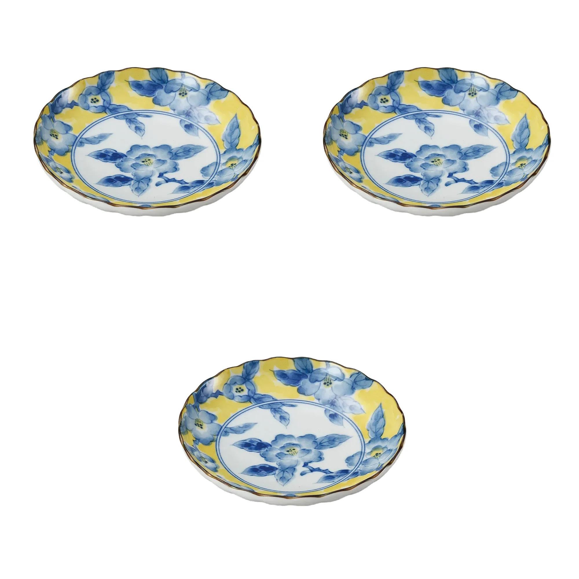 

Set of 3 Yellow Flower Pattern Plates x Round Plates Setomonohonpo 6.0 [18.8 3.5 cm] (Small)