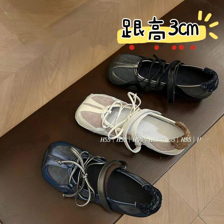 Soft leather version~ Rebellious ballet Velcro Mary Jane shoes women's splicing leather casual versatile single shoes H55 same style