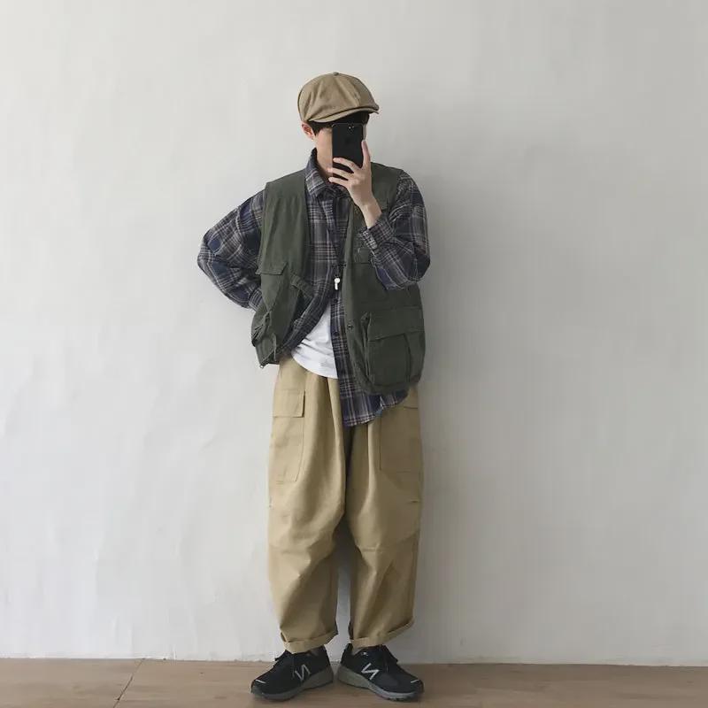 Unisex Japanese Retro Workwear Vest - Autumn Thin, Loose, Multi-Pocket Functional Jacket