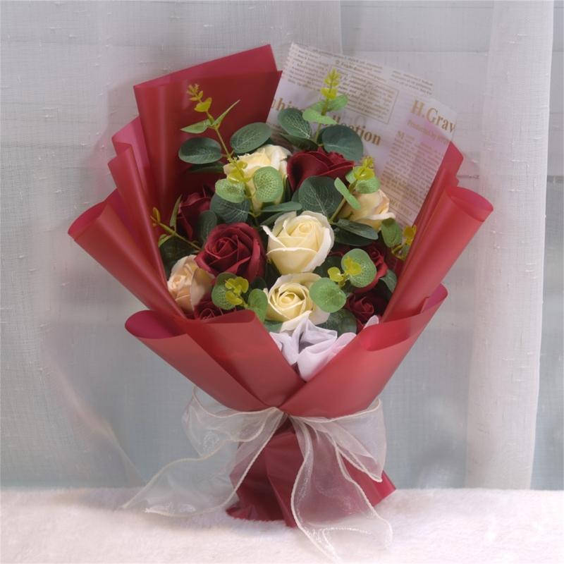 Artificial Flower Bouquets with Ribbon Soap Flower Petals Bouquets Gift for Valentines Mother Day Thanskgiving Christmas