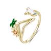 WOSTU 925 Sterling Silver Seagull Island Open Ring Adjustable Beach Vacation Rings Boho Style Jewelry with Green Palm