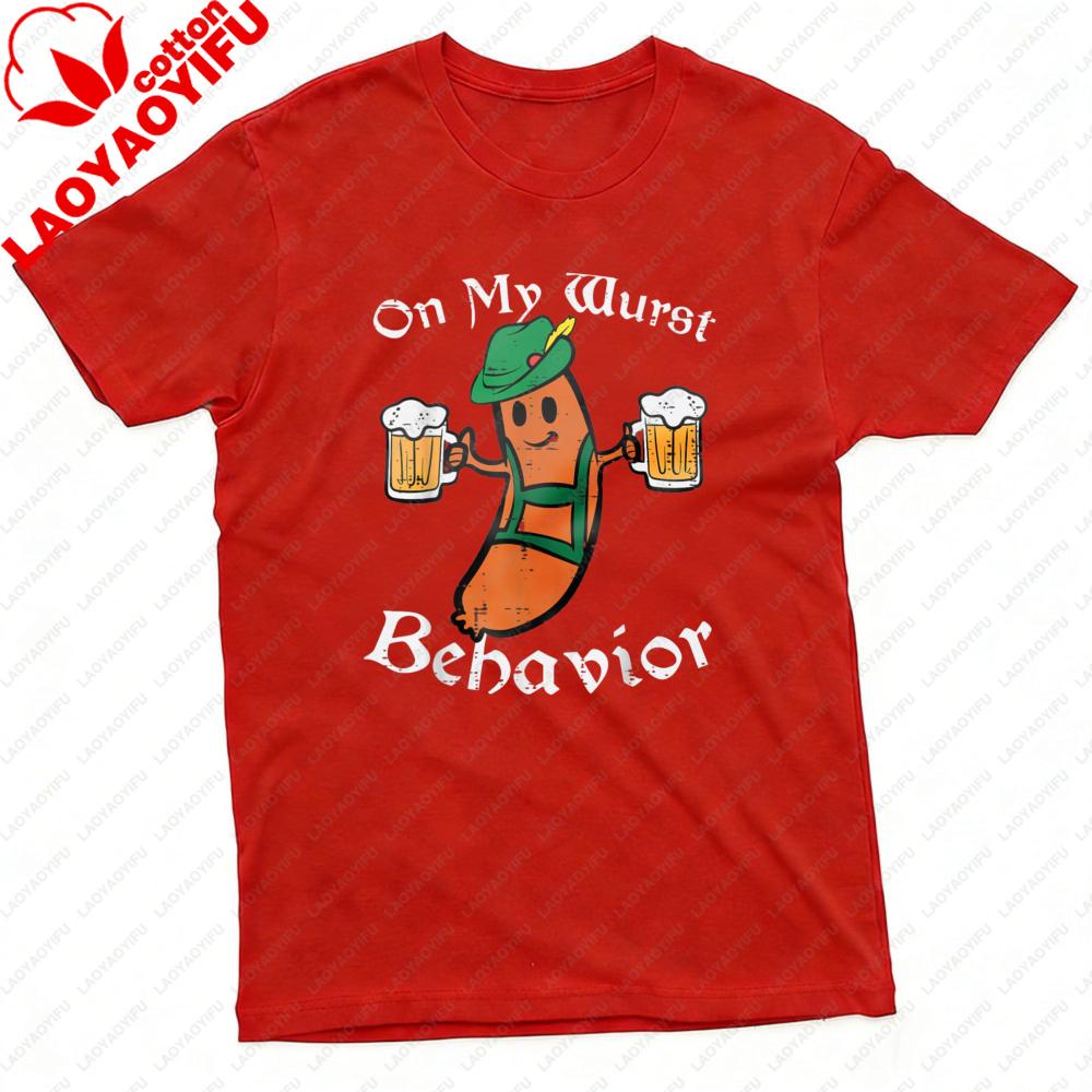 Auf meinem schlimmsten Verhalten Oktoberfest Wurst Bier Design T-Shirt Herren T-Shirt Baumwolle Sommer Kurzarm Lässige Mode Oberteile