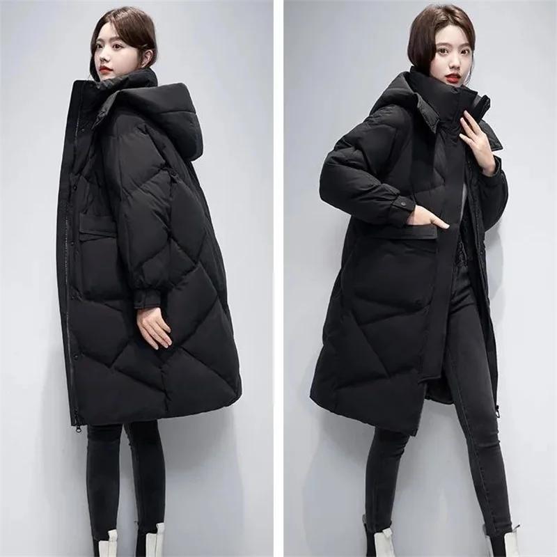 Winter Women Parka Hooded Jackets Thicken Warm Cotton-padded Puffer Coats Casual Long Parkas Clothes Loose Outerwear