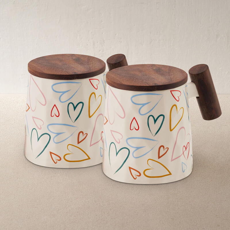[Mug] 350ml Heart Mug + Lid Set