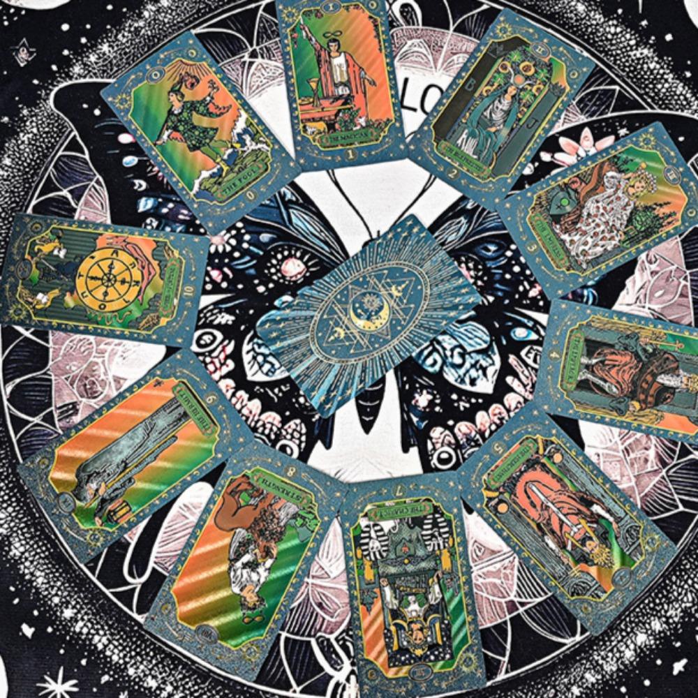 Blue Moon Smith Waterproof Gold-Foil Tarot Cards 12*7cm - Divination Deck with Metallic Finish, Mystic Design 78 Pcs Cards