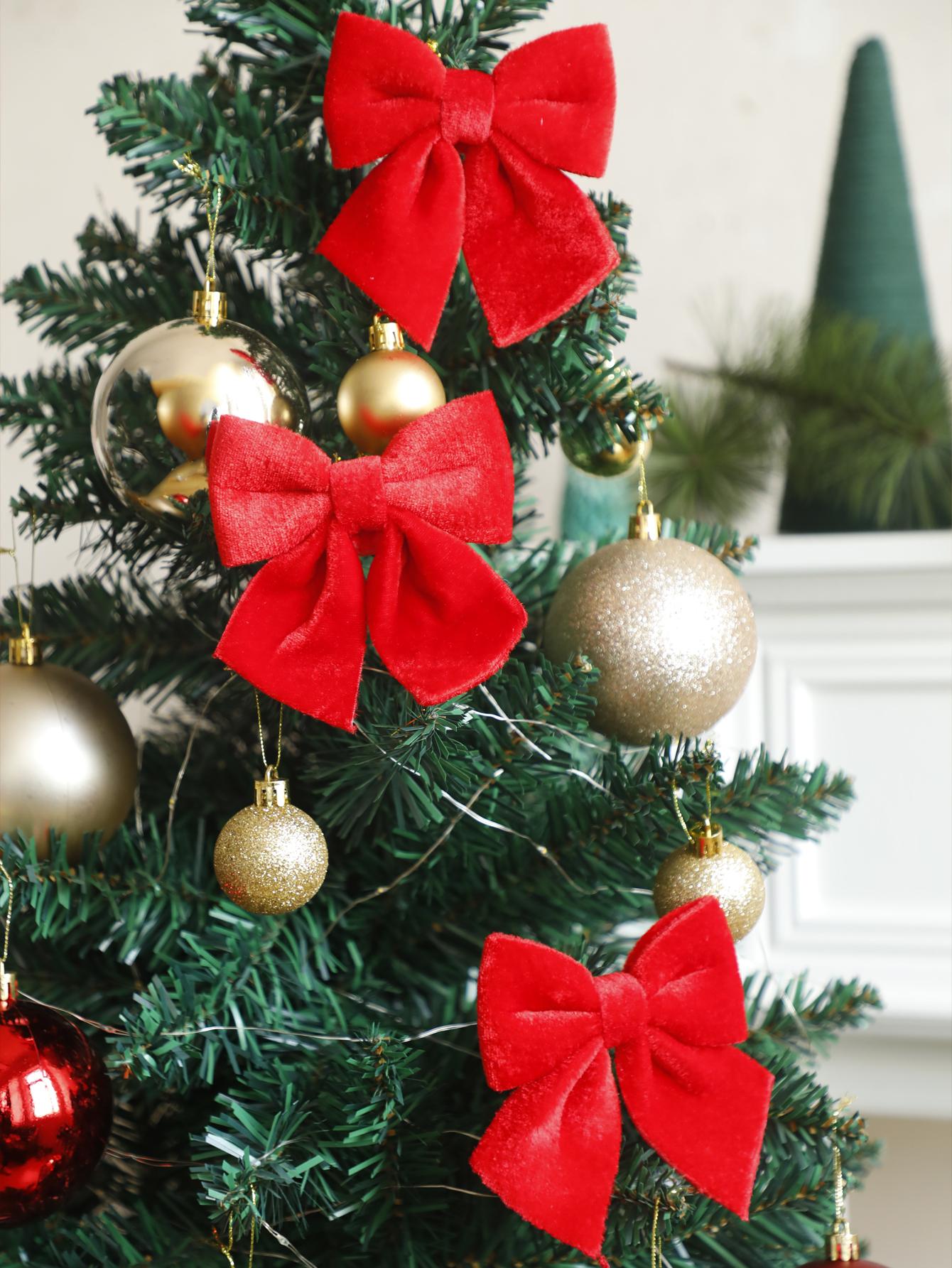 

3Pcs Red Velvet Christmas Bow Ornaments Festive Hanging Decor for Xmas Tree, Classic Xmas Home Decoration Accessories Party Gift Other