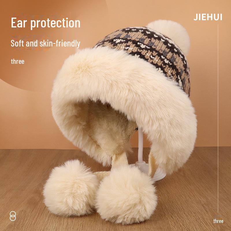 Korean Retro Winter Plush Lei Feng Hat: Warm, Stylish Ear Protection Wool Hat for Women, Slimming Face Effect