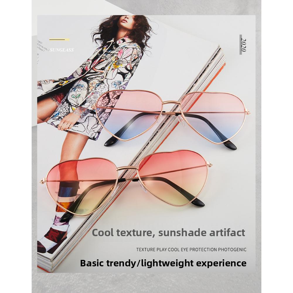 New Retro Metal Love Sunglasses, Peach Heart Ocean Piece Sunglasses Women's Heart-shaped Fashion Sunglasses