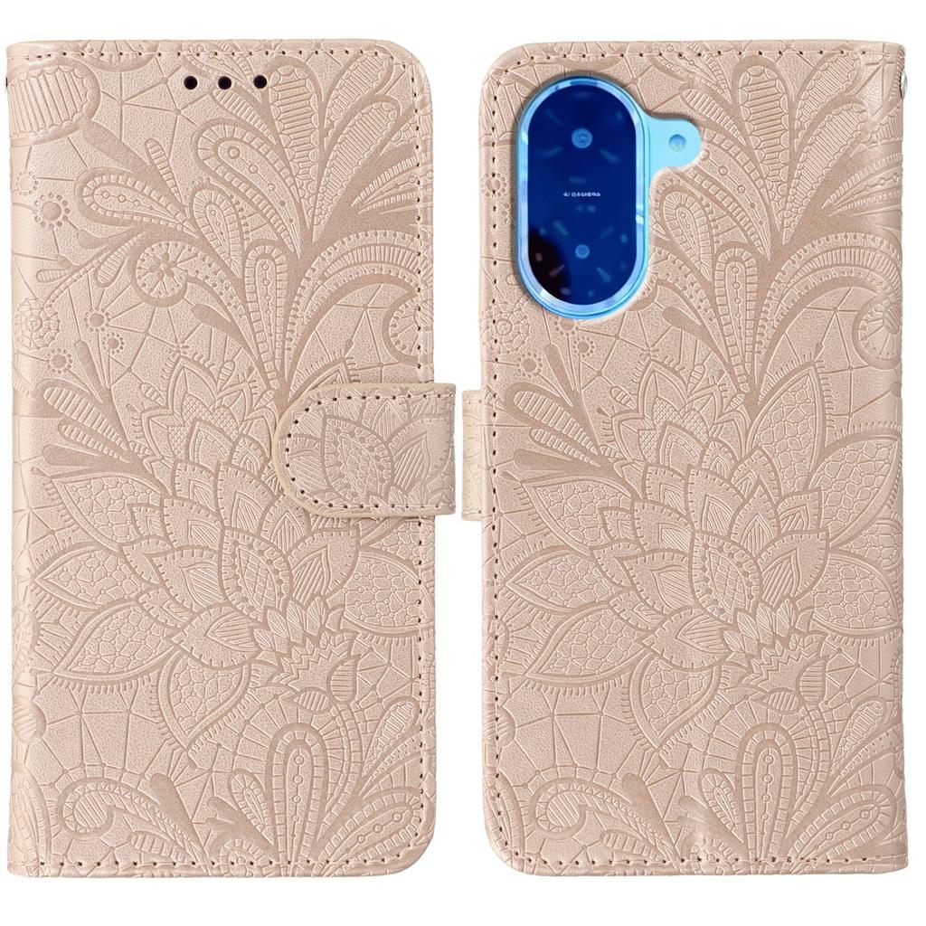 For Xiaomi Redmi A5 4G (171.7mm)/Poco C71 4G Case Lace Flowers PU Leather Flip Wallet Phone Cover with Wrist Strap