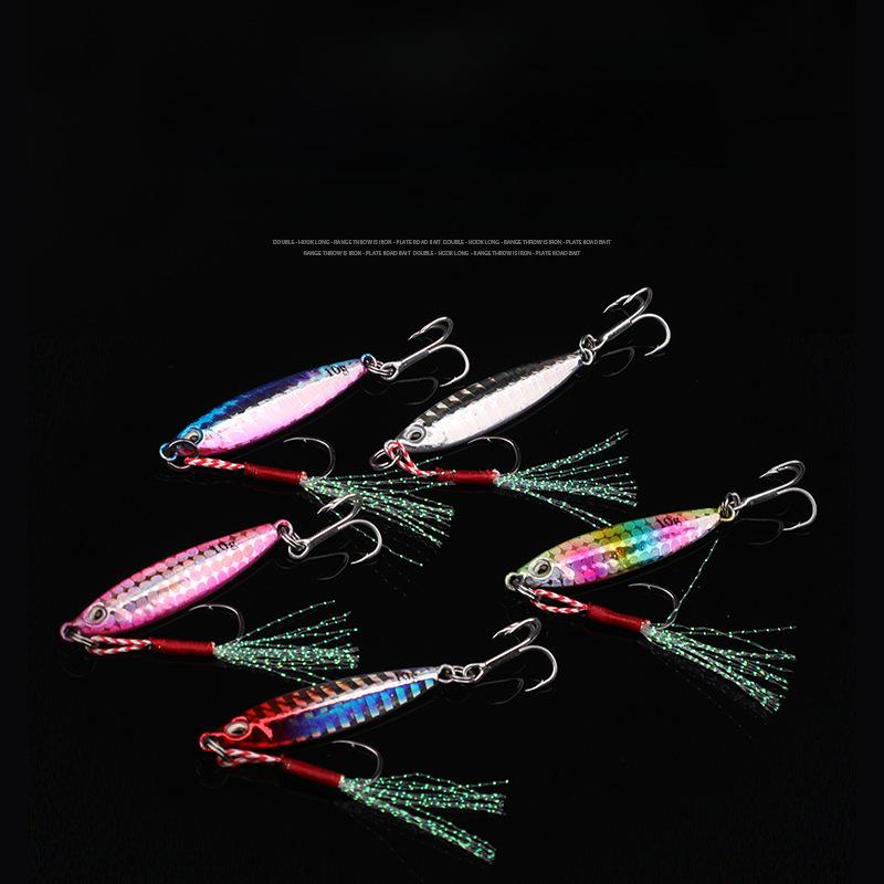 

Long Cast Iron Plate Fishing Lure with Double Hook for Freshwater and Sea Fishing 10g