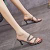 8Cm sexy rhinestone patent leather open-toed high-heeled cool slippers for women after 2025, empty sandals and thin-heeled half-slippers