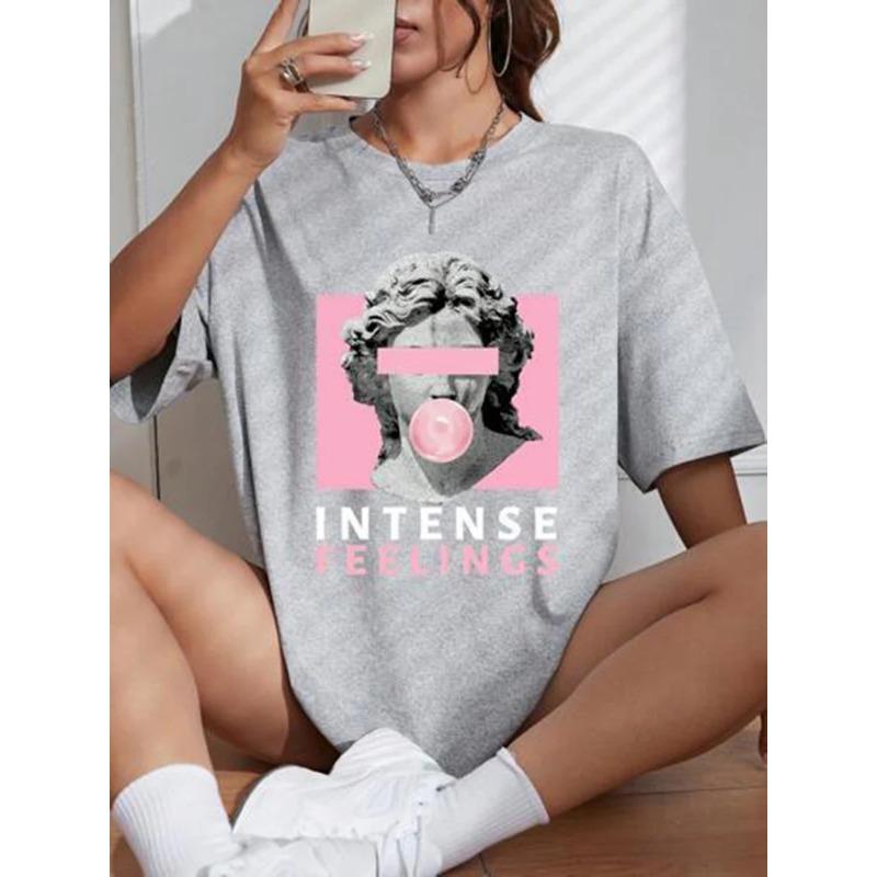 2025 Summer Loose Women's T-Shirt High Quality O Neck Sculpture Letter Pattern Short Sleeve Women's Short Sleeve T-Shirt CCXX120