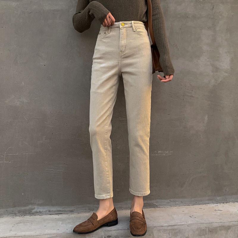 Pantalones de Chino de Mezclilla Khaki de Cintura Alta Adelgazantes Estilo Cigarrillo para Mujer - Colección Otoño 2025, Más Vendido Cortos para Tallas Pequeñas.