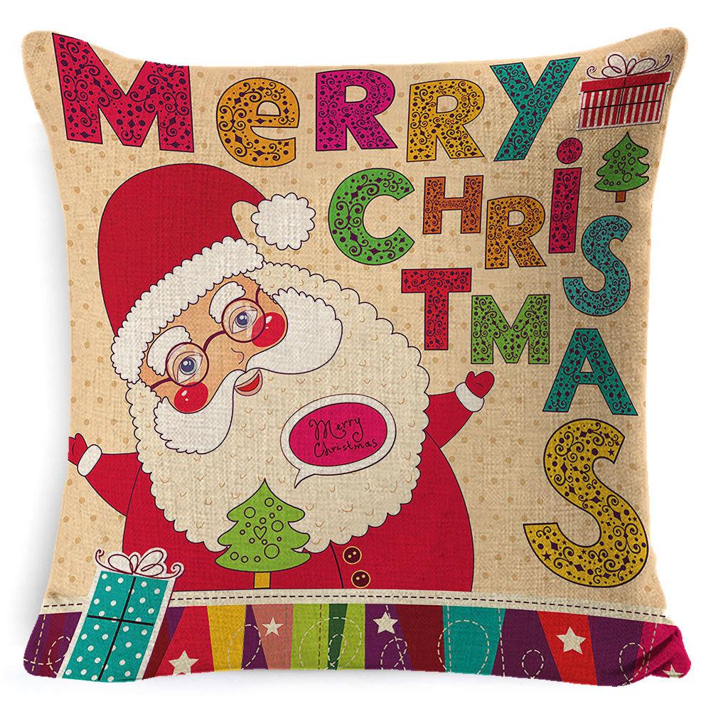 Christmas Pillowcase, Home Bedside Cushion, Linen Short Plush Printed Halloween Sofa Pillow