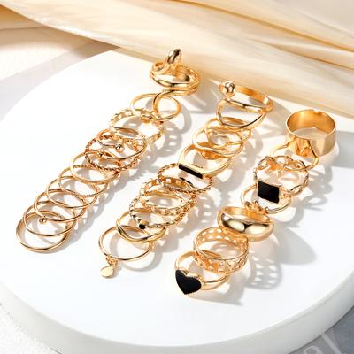 Love Square Ring 24 Piece Gold Deluxe Ring Set Girls Gift Jewelry Set Women Sexy Elegant Finger Rings Hundred Matching Accessories