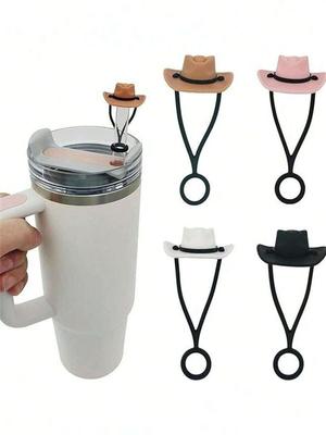 1/4 Stück Silikon-Cowboyhut-Strohhalm-Abdeckkappe, staubdichte Strohhalm-Spitzendeckel, wiederverwendbare Strohhalm-Topper-Dekoration für Mann und Frau, Geschenk