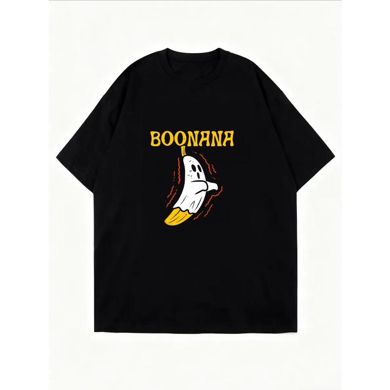White T Shirt With Banana And Boonana Text Print Casual Summer Top For Women