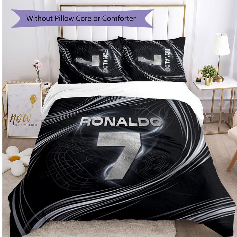 Set Lenzuola Stampate Cristiano Ronaldo 3 Pezzi Copriletto Accogliente Traspirante come Regalo per Inaugurazione Casa o Festa