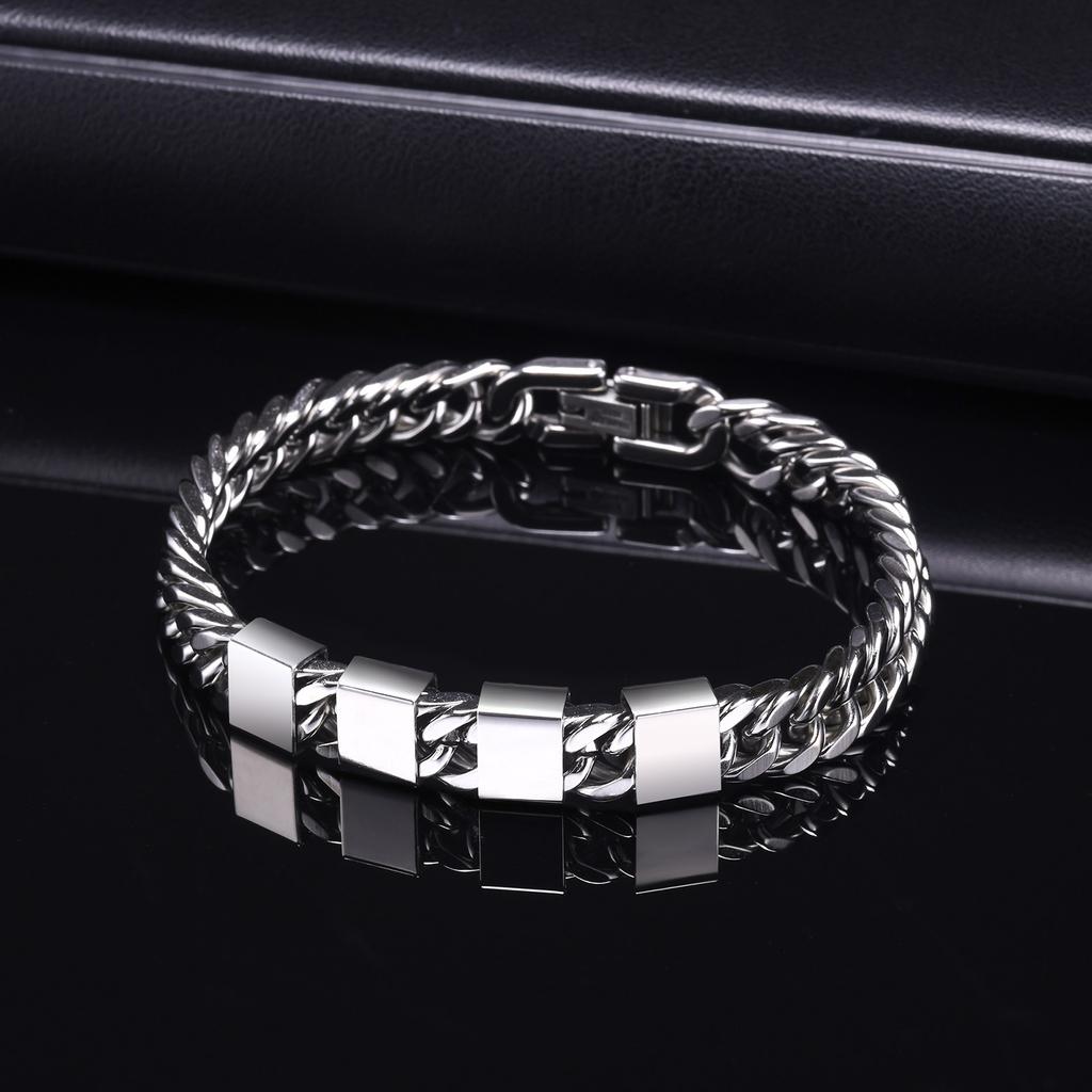 Vnox Custom 2-6 Name Beads Bracelets for Men, Never Fade Stainless Steel Cuban Chain Bracelets,Personalize Father's Day Gift Dad
