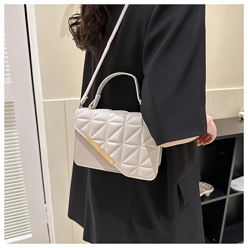 Diamond Quilted Pattern, Adjustable Shoulder Strap Fashion Small PU Crossbody Bag - White, Black, Khaki, Sky Blue, Messenger Bag, Lightweight