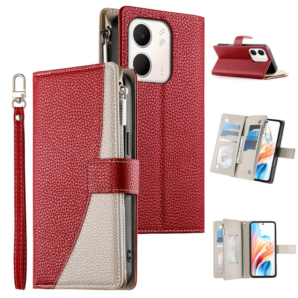 For Oppo A5x 5G/4G Case Zipper Wallet Color Splicing Leather Flip Phone Cover with Straps